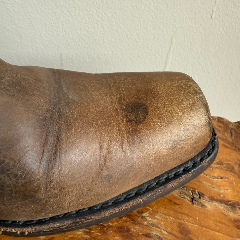 FRYE Womens 12R Boots Brown Leather Square Toe Harness Distressed 77300 Size 9 M - Picture 9 of 11